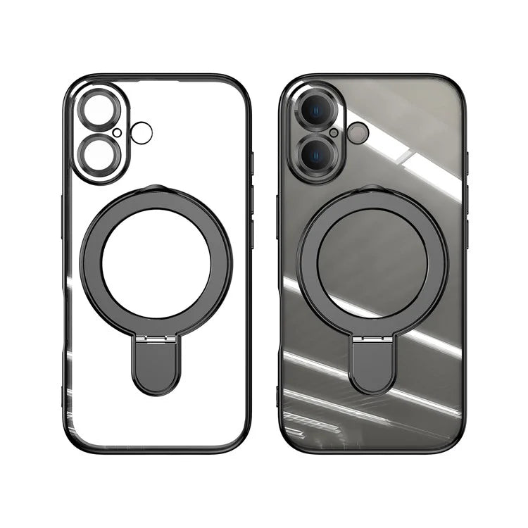 For iPhone 16 Plus Magnetic Case Electroplating Kickstand TPU Phone Cover