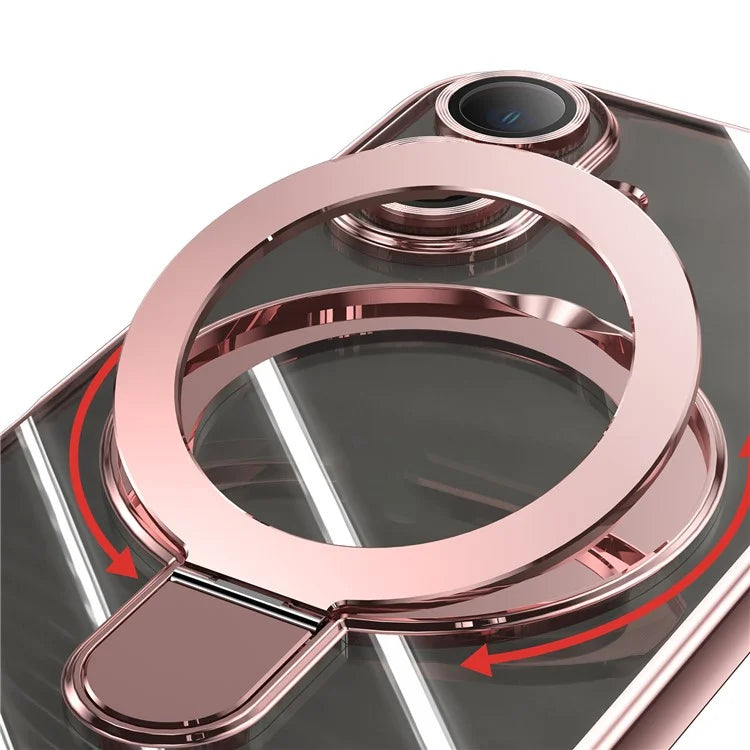 For iPhone 16 Plus Magnetic Case Electroplating Kickstand TPU Phone Cover