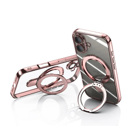 For iPhone 16 Plus Magnetic Case Electroplating Kickstand TPU Phone Cover
