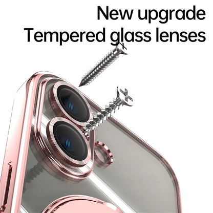 For iPhone 16 Plus Magnetic Case Electroplating Kickstand TPU Phone Cover