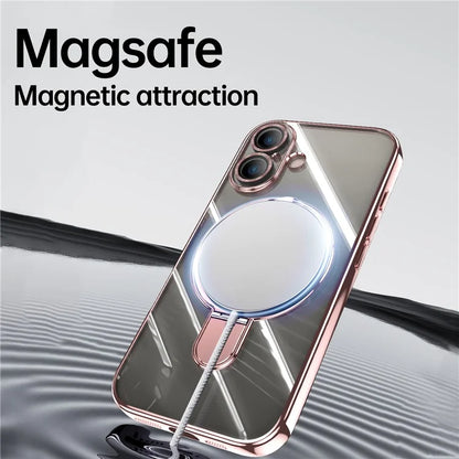 For iPhone 16 Plus Magnetic Case Electroplating Kickstand TPU Phone Cover