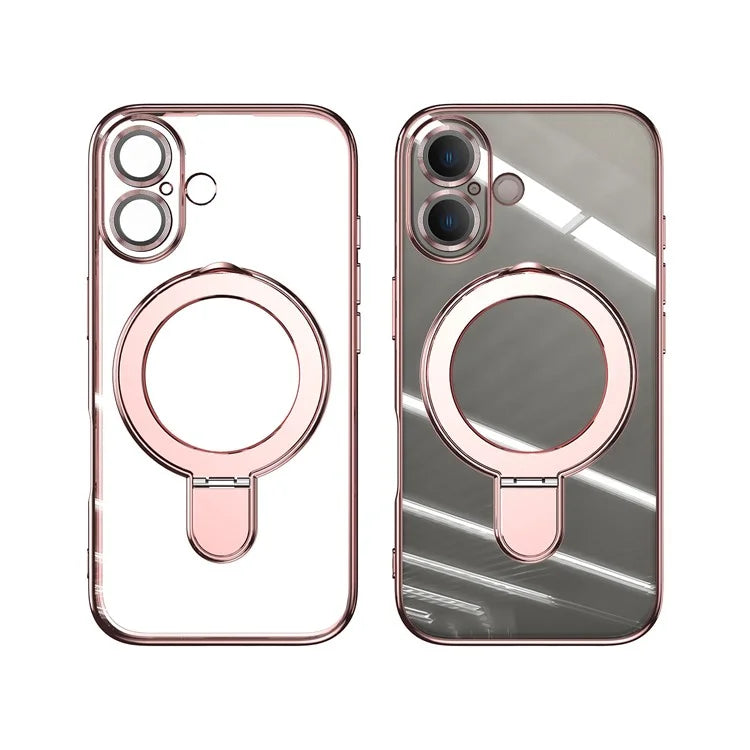For iPhone 16 Plus Magnetic Case Electroplating Kickstand TPU Phone Cover