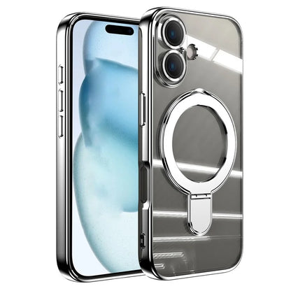 For iPhone 16 Plus Magnetic Case Electroplating Kickstand TPU Phone Cover
