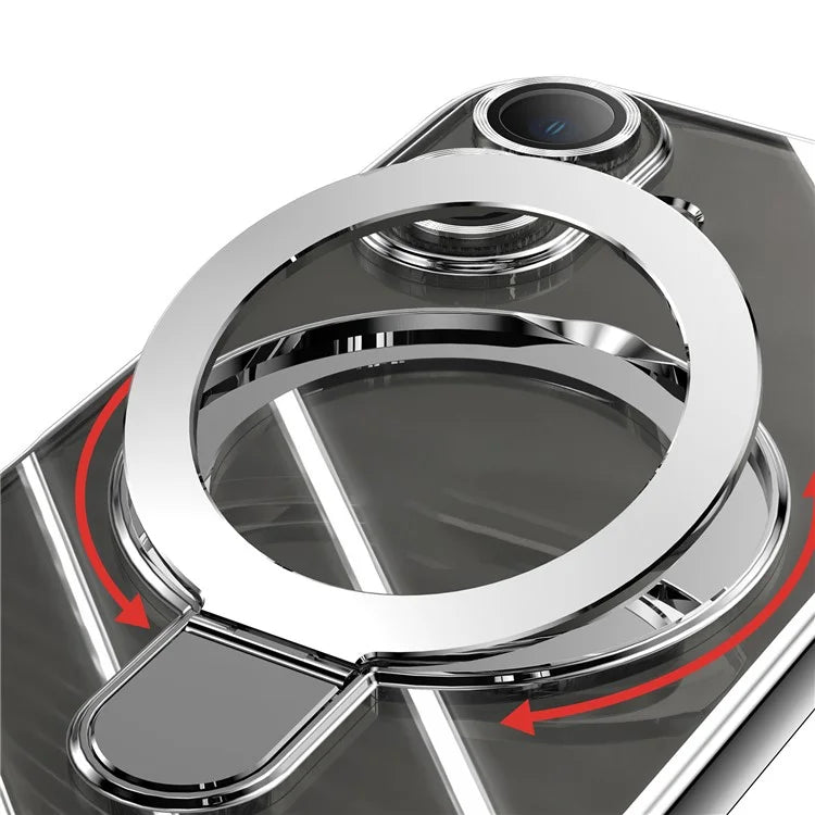 For iPhone 16 Plus Magnetic Case Electroplating Kickstand TPU Phone Cover