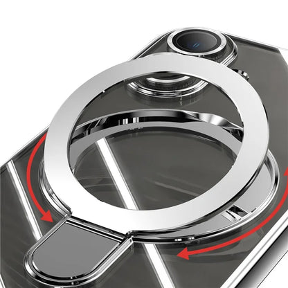 For iPhone 16 Plus Magnetic Case Electroplating Kickstand TPU Phone Cover