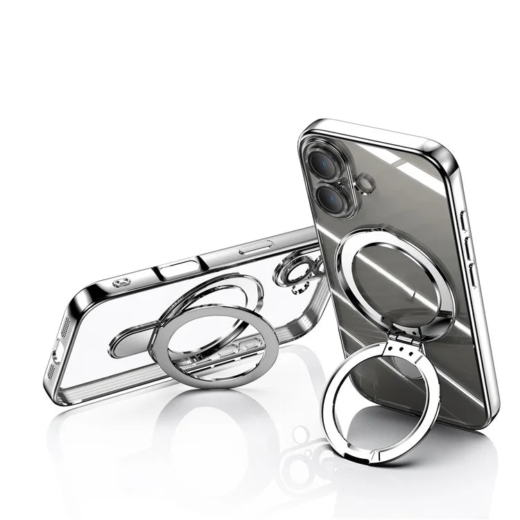 For iPhone 16 Plus Magnetic Case Electroplating Kickstand TPU Phone Cover