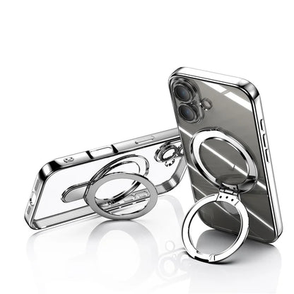For iPhone 16 Plus Magnetic Case Electroplating Kickstand TPU Phone Cover
