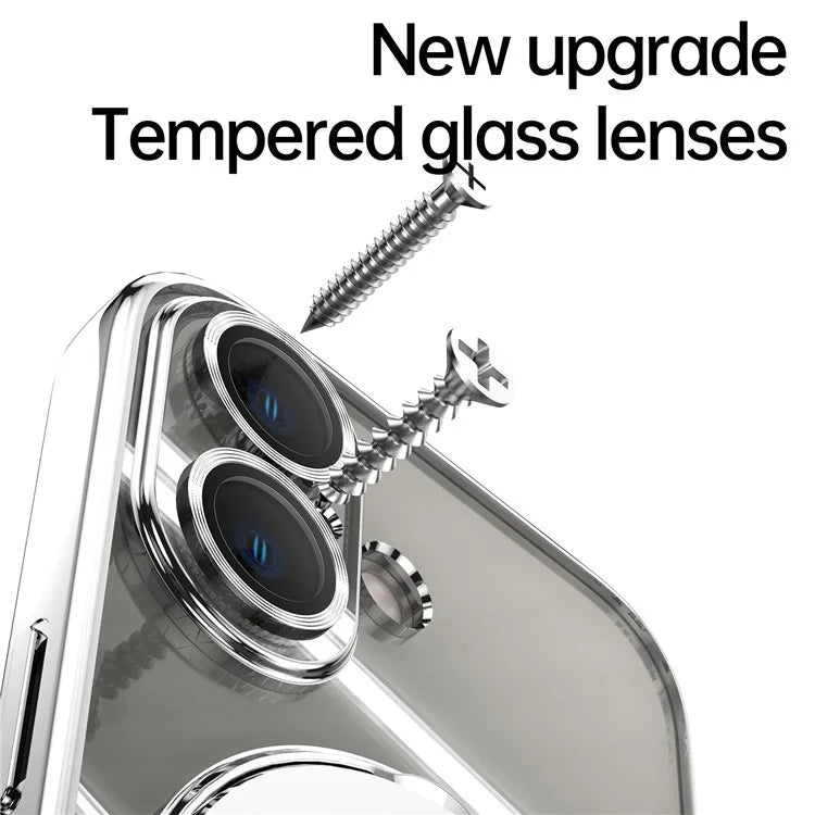 For iPhone 16 Plus Magnetic Case Electroplating Kickstand TPU Phone Cover