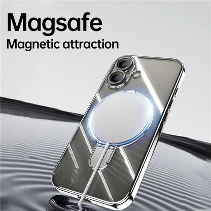 For iPhone 16 Plus Magnetic Case Electroplating Kickstand TPU Phone Cover