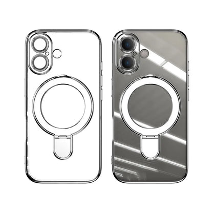 For iPhone 16 Plus Magnetic Case Electroplating Kickstand TPU Phone Cover