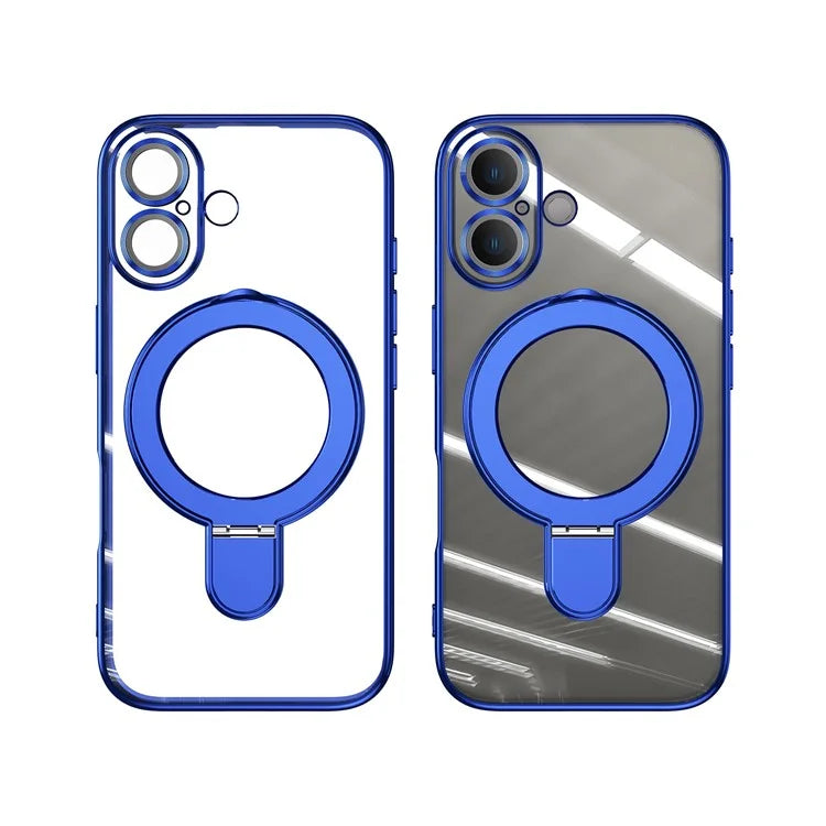For iPhone 16 Plus Magnetic Case Electroplating Kickstand TPU Phone Cover