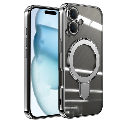 For iPhone 16 Plus Magnetic Case Electroplating Kickstand TPU Phone Cover