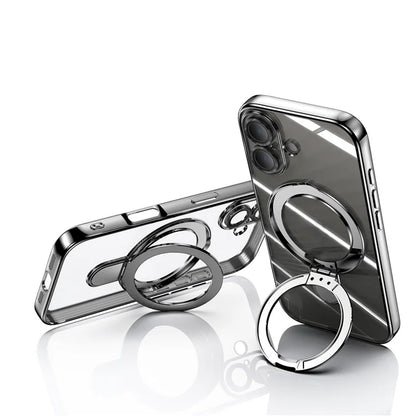 For iPhone 16 Plus Magnetic Case Electroplating Kickstand TPU Phone Cover