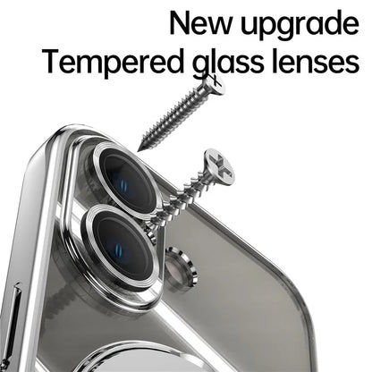 For iPhone 16 Plus Magnetic Case Electroplating Kickstand TPU Phone Cover