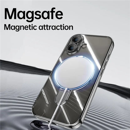 For iPhone 16 Plus Magnetic Case Electroplating Kickstand TPU Phone Cover