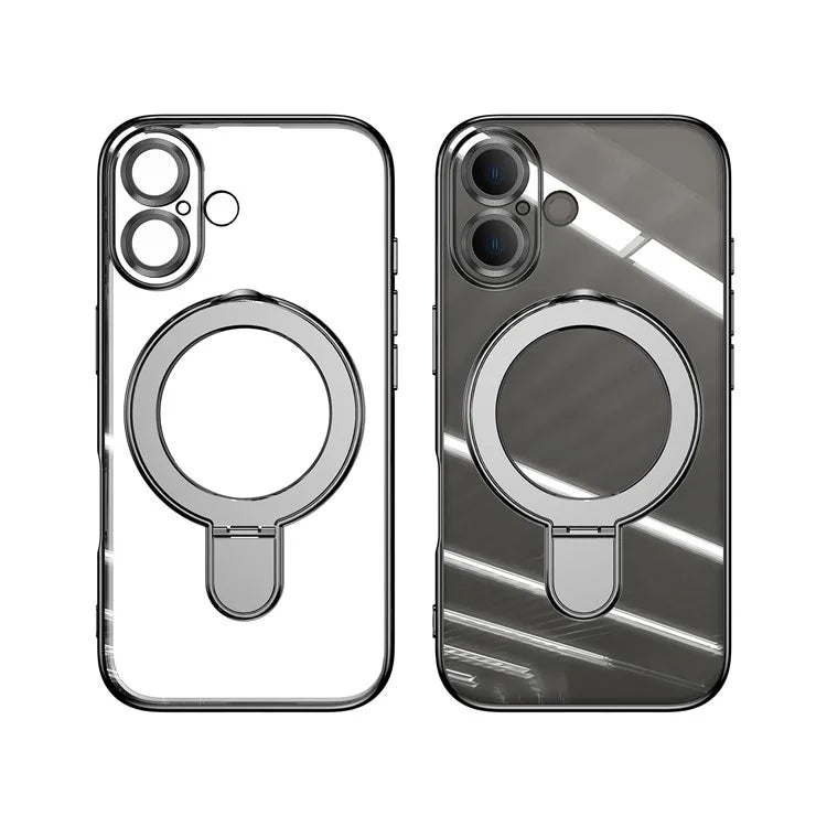 For iPhone 16 Plus Magnetic Case Electroplating Kickstand TPU Phone Cover