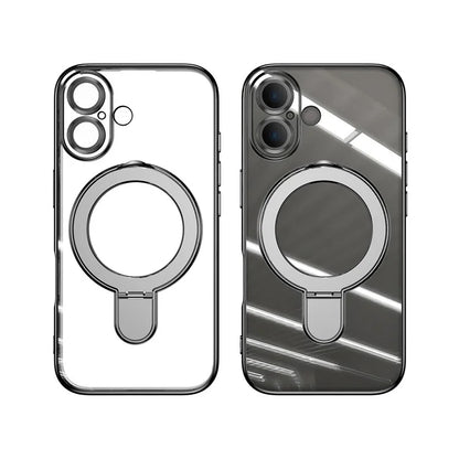 For iPhone 16 Plus Magnetic Case Electroplating Kickstand TPU Phone Cover