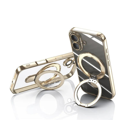 For iPhone 16 Plus Magnetic Case Electroplating Kickstand TPU Phone Cover