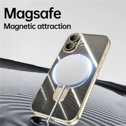 For iPhone 16 Plus Magnetic Case Electroplating Kickstand TPU Phone Cover