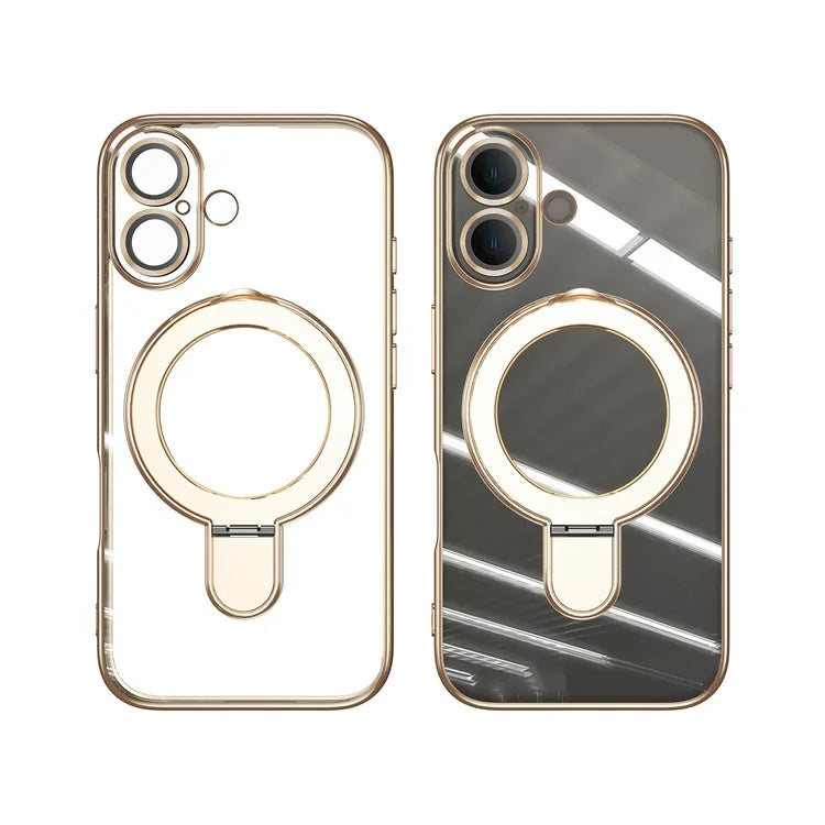 For iPhone 16 Plus Magnetic Case Electroplating Kickstand TPU Phone Cover