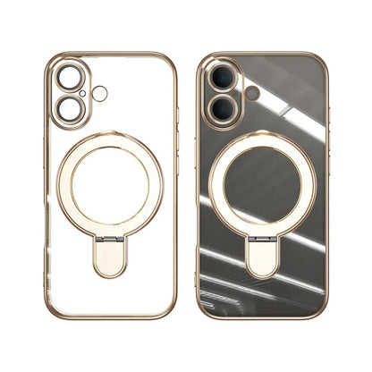 For iPhone 16 Plus Magnetic Case Electroplating Kickstand TPU Phone Cover