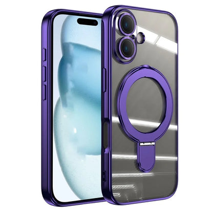 For iPhone 16 Plus Magnetic Case Electroplating Kickstand TPU Phone Cover