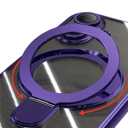 For iPhone 16 Plus Magnetic Case Electroplating Kickstand TPU Phone Cover