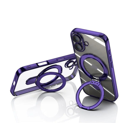 For iPhone 16 Plus Magnetic Case Electroplating Kickstand TPU Phone Cover