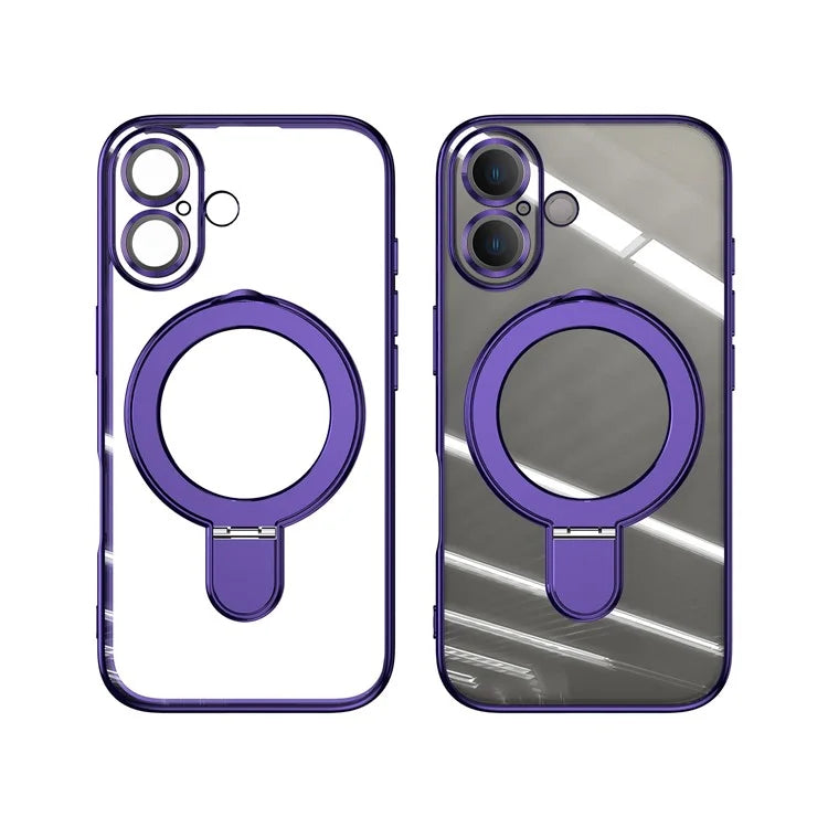 For iPhone 16 Plus Magnetic Case Electroplating Kickstand TPU Phone Cover