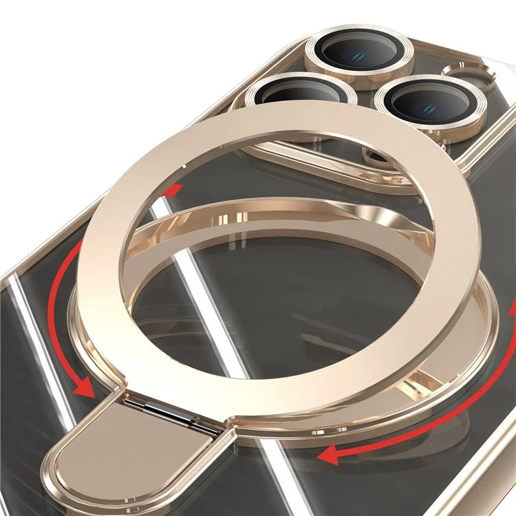 For iPhone 16 Pro Magnetic Case Electroplating Kickstand TPU Phone Cover