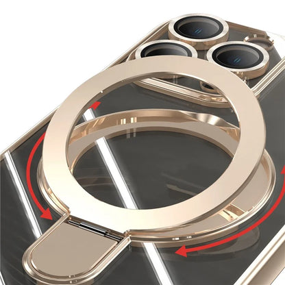 For iPhone 16 Pro Magnetic Case Electroplating Kickstand TPU Phone Cover