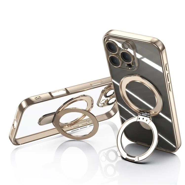 For iPhone 16 Pro Magnetic Case Electroplating Kickstand TPU Phone Cover