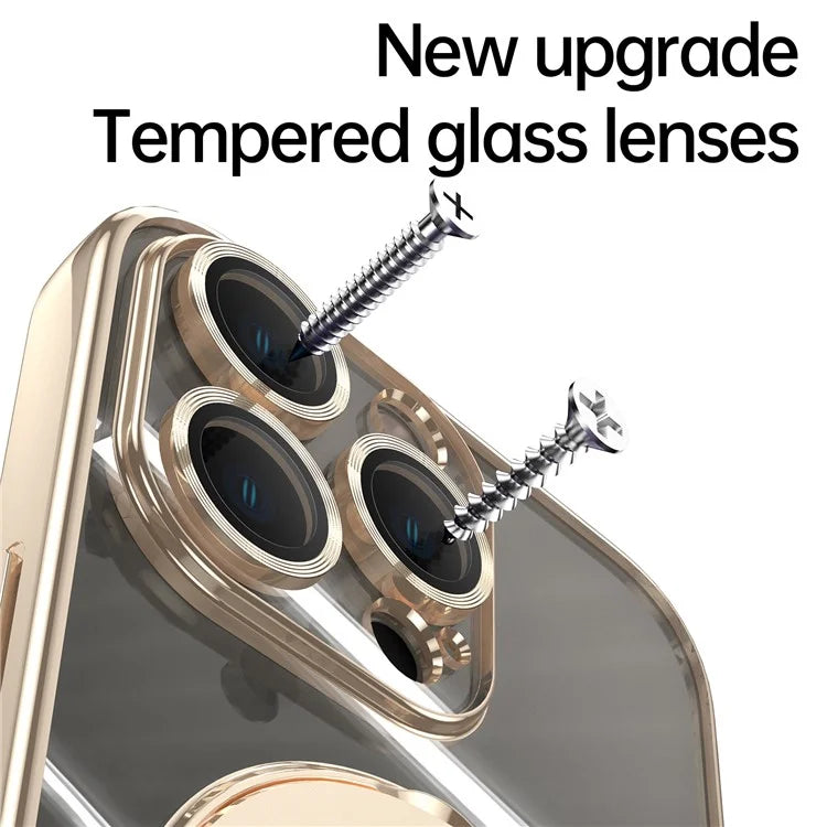For iPhone 16 Pro Magnetic Case Electroplating Kickstand TPU Phone Cover