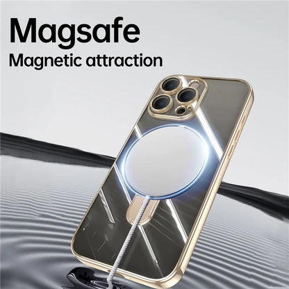For iPhone 16 Pro Magnetic Case Electroplating Kickstand TPU Phone Cover
