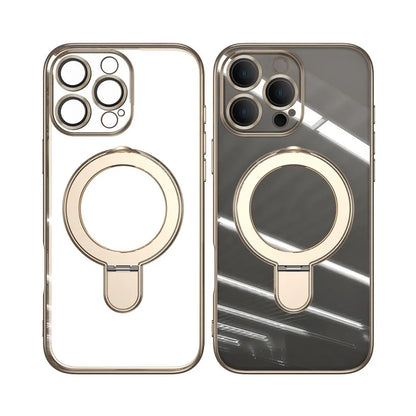 For iPhone 16 Pro Magnetic Case Electroplating Kickstand TPU Phone Cover