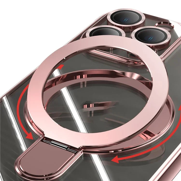 For iPhone 16 Pro Magnetic Case Electroplating Kickstand TPU Phone Cover