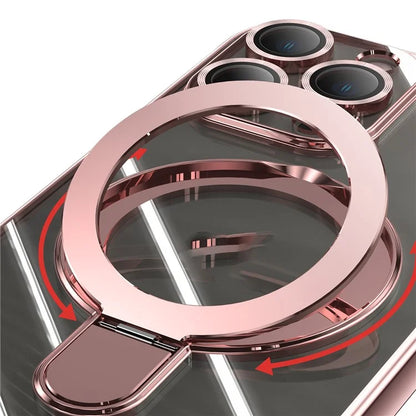 For iPhone 16 Pro Magnetic Case Electroplating Kickstand TPU Phone Cover
