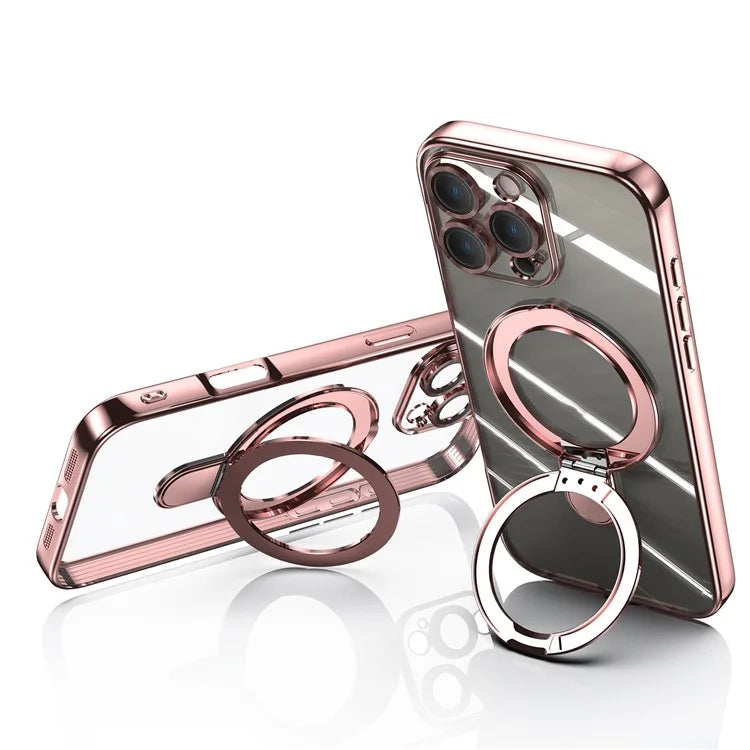 For iPhone 16 Pro Magnetic Case Electroplating Kickstand TPU Phone Cover