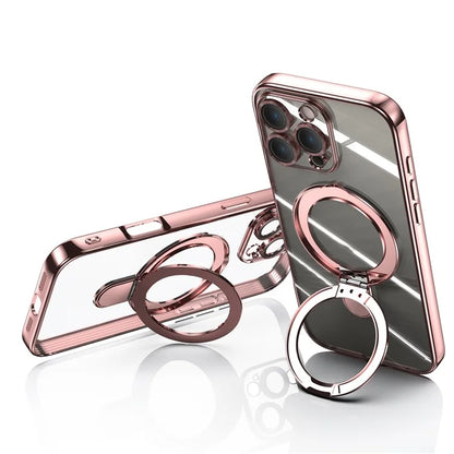 For iPhone 16 Pro Magnetic Case Electroplating Kickstand TPU Phone Cover