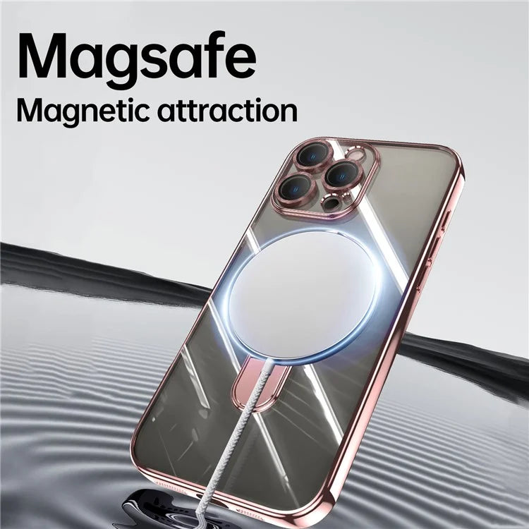 For iPhone 16 Pro Magnetic Case Electroplating Kickstand TPU Phone Cover