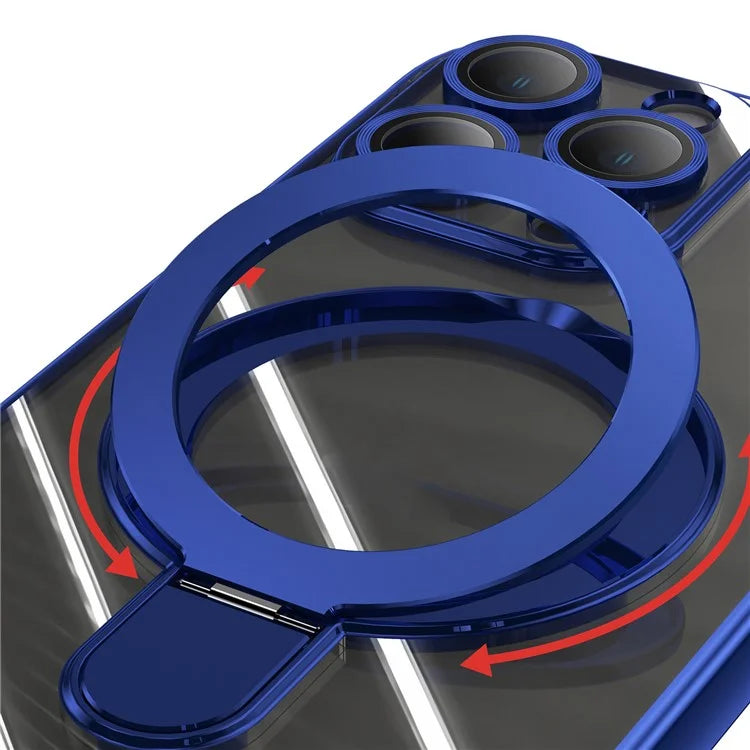 For iPhone 16 Pro Magnetic Case Electroplating Kickstand TPU Phone Cover