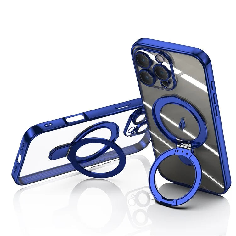 For iPhone 16 Pro Magnetic Case Electroplating Kickstand TPU Phone Cover