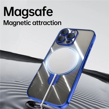 For iPhone 16 Pro Magnetic Case Electroplating Kickstand TPU Phone Cover