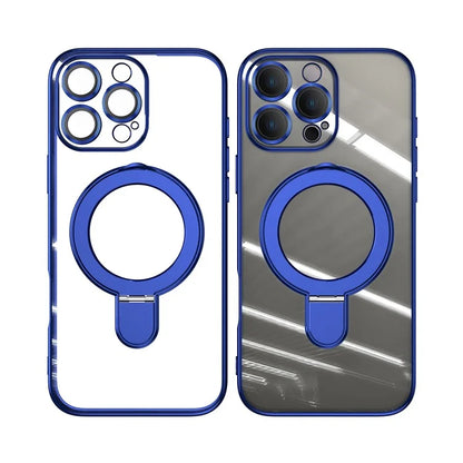 For iPhone 16 Pro Magnetic Case Electroplating Kickstand TPU Phone Cover