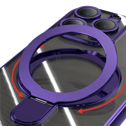 For iPhone 16 Pro Magnetic Case Electroplating Kickstand TPU Phone Cover