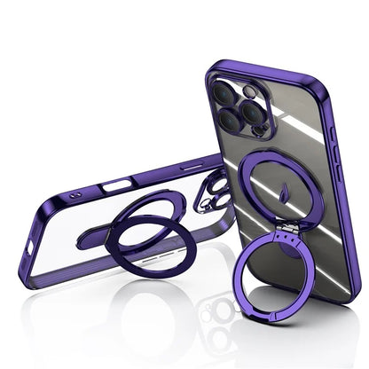 For iPhone 16 Pro Magnetic Case Electroplating Kickstand TPU Phone Cover