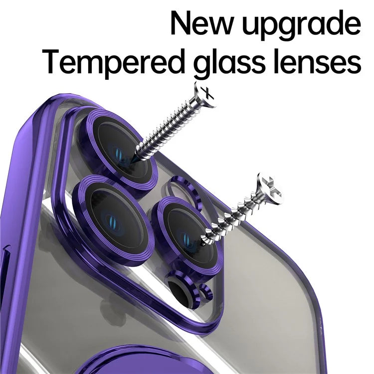 For iPhone 16 Pro Magnetic Case Electroplating Kickstand TPU Phone Cover