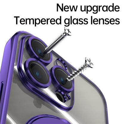 For iPhone 16 Pro Magnetic Case Electroplating Kickstand TPU Phone Cover