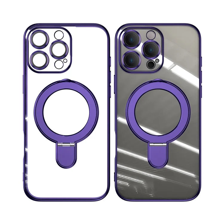For iPhone 16 Pro Magnetic Case Electroplating Kickstand TPU Phone Cover