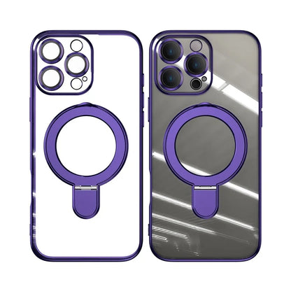 For iPhone 16 Pro Magnetic Case Electroplating Kickstand TPU Phone Cover
